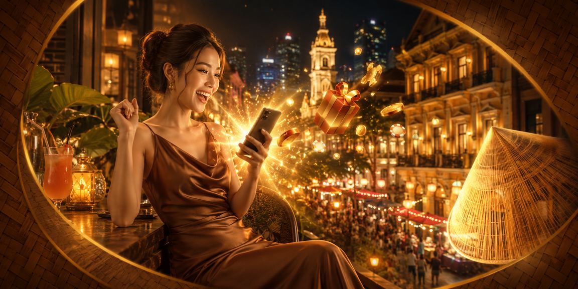 Người dùng TP.HCM đội nón lá chơi casino mobile trong không khí truyền thống