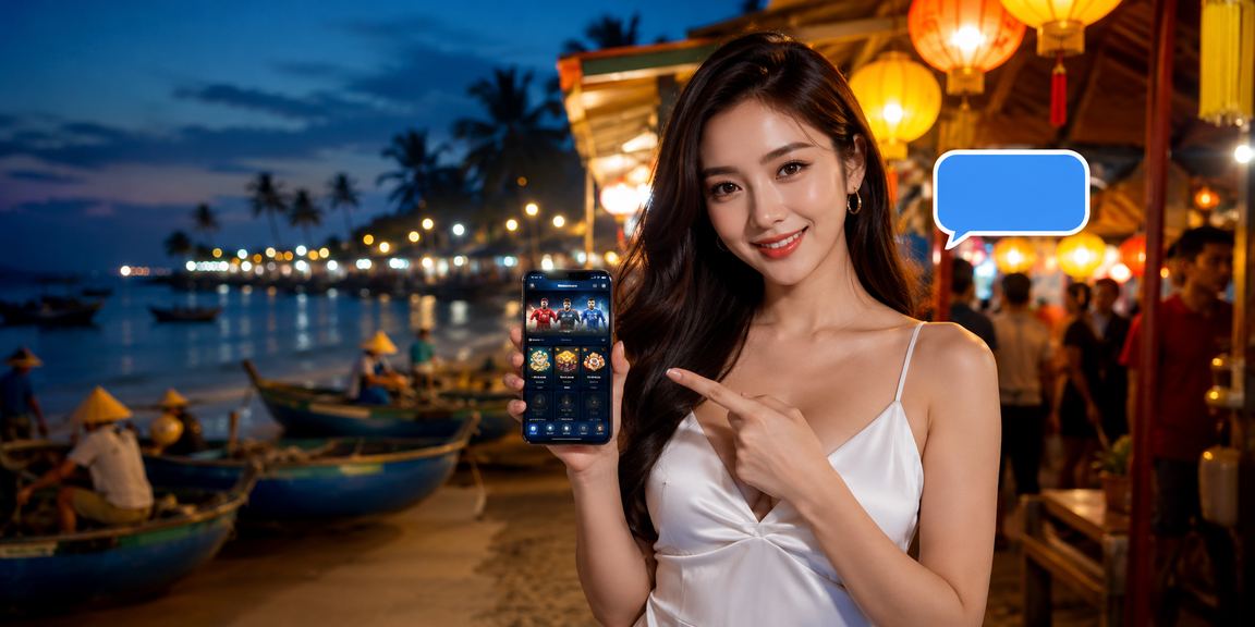 Người dùng chơi mobile casino tại chợ đêm Mũi Né và nhận khuyến mãi